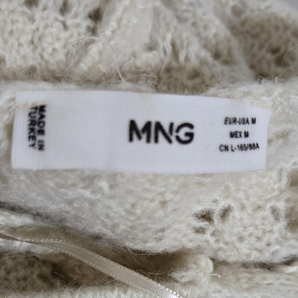 Mango Openwork Knit Hoodie Elegant Cream Cardigan Sweater Size M - Picture 10 of 12